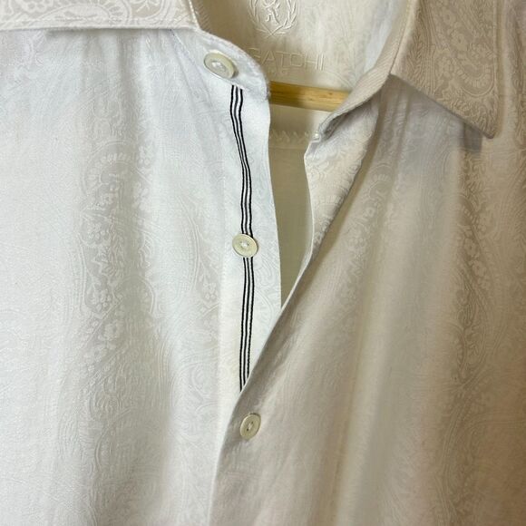 Bugatchi Julian White Paisley Jacquard Cotton LS Button Front Shirt Size L - Picture 8 of 15